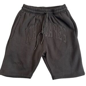 WHO CARES?! Shorts Men Size S Black Logo Adjustable Elastic Waist Zip Pockets